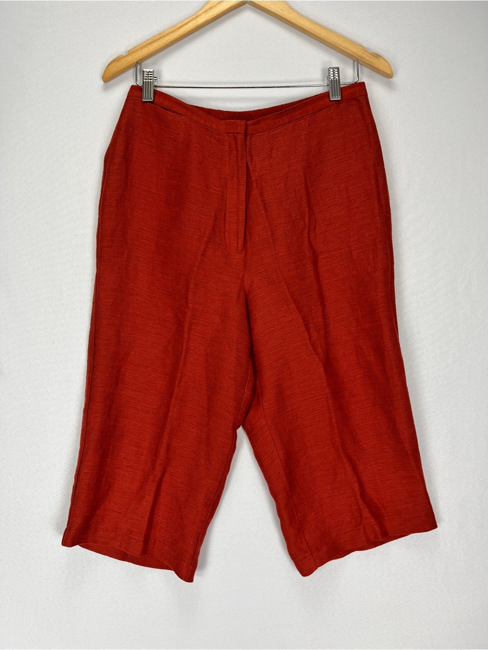 Eileen Fisher Wide Leg Linen Capri Pants Women’s Medium Red Orange Small Pocket
